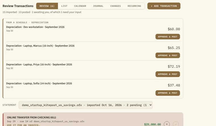 Review, with rows waiting for approval
